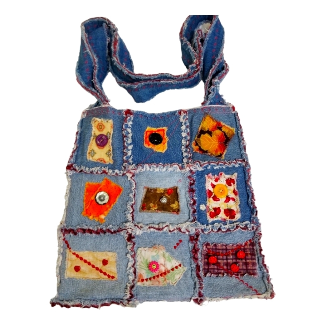 Hand Crafted Patchwork  Bag - Blue and Multicolor